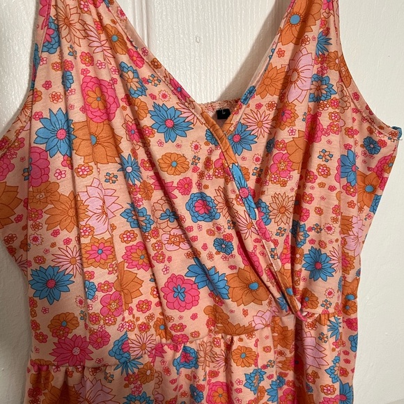 Unbranded Floral Coral Spring Snap Front Spaghetti strap Ruffle Dress | Large - Picture 5 of 11